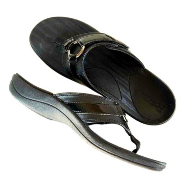 PowerStep Dress Black Sandals, 10 –Synthetic Leather & Patent -Orthotic Arch - Picture 3 of 8